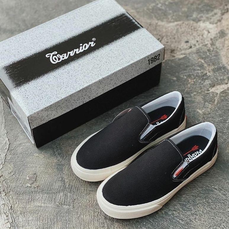 TERBARU Sepatu Warrior Arthur Slip On Black White Original 100% - Warior - Slip On Pria Slip On Wani