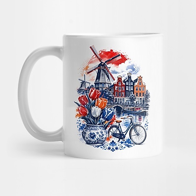 Netherlands Heritage Collage Amsterdam Canals & Windmill - Netherlands Tea Mug