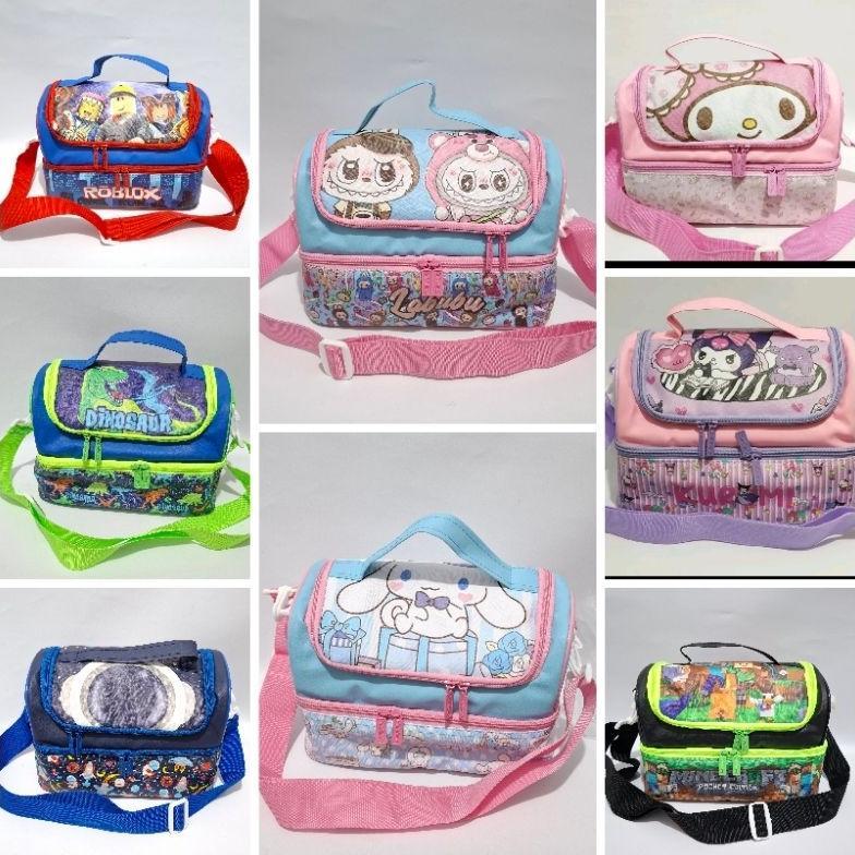 Tas Bekal Anak 2 Susun Medium Karakter Kuromi My Melody Cinnamoroll Labubu Roblox Minecraft Bola Ave