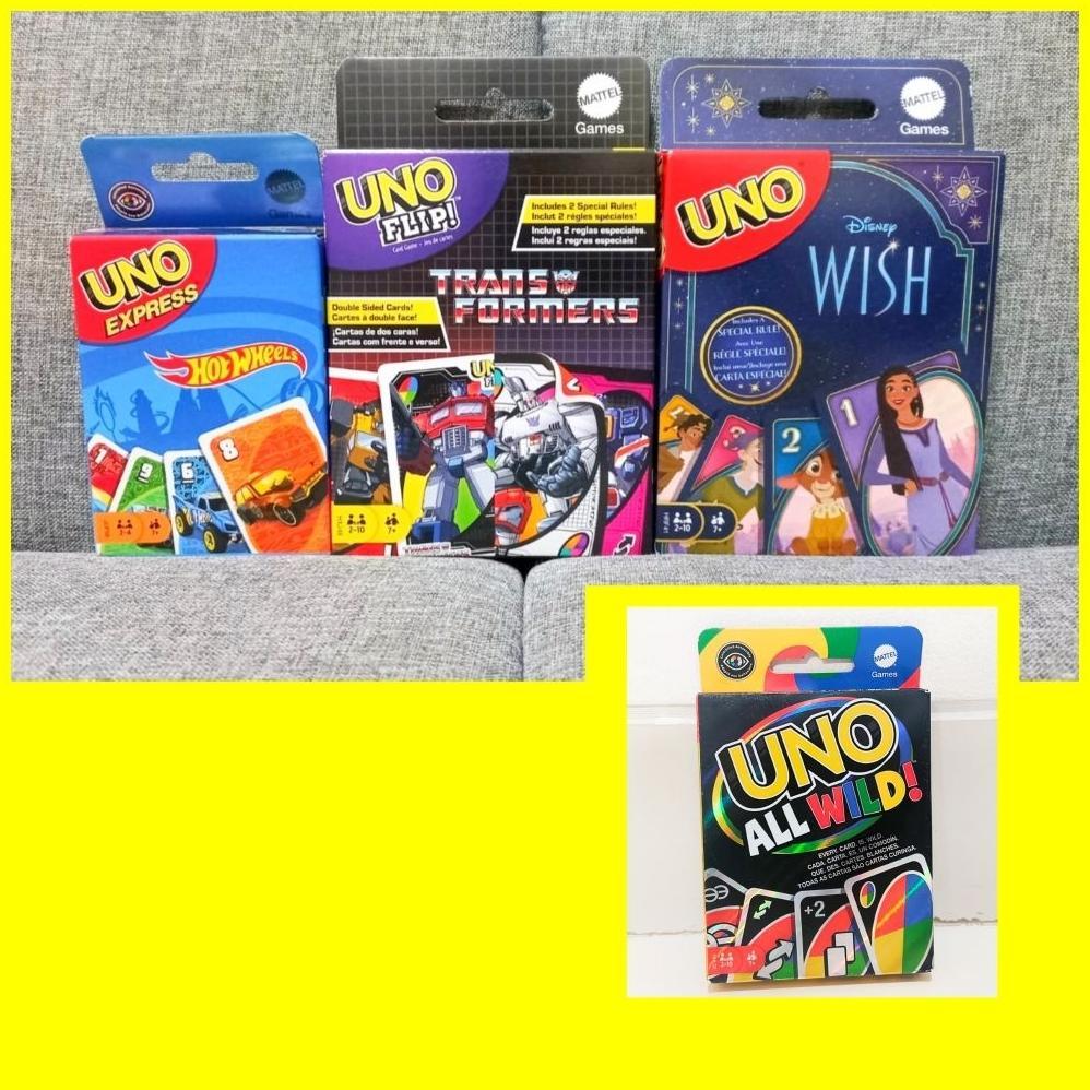 Mattel UNO Express Hot Wheels  UNO Flip Transformers, UNO Disney Wish, UNO Flip Express Card Game Or