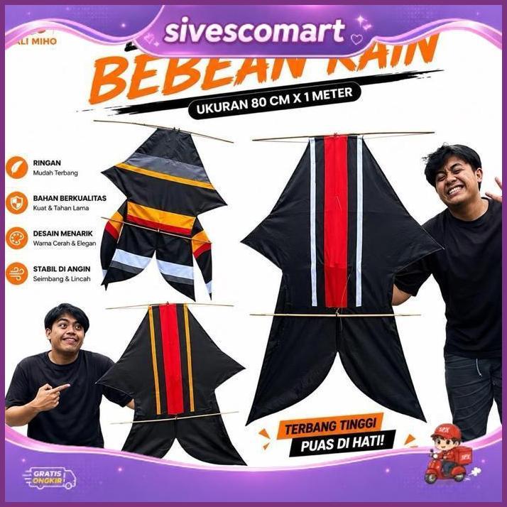Layangan Bebean Kain 80 X 1 Meter - Bebean Kain - Layangan Ikan Bali - Layangan Knockdown - Bebean K