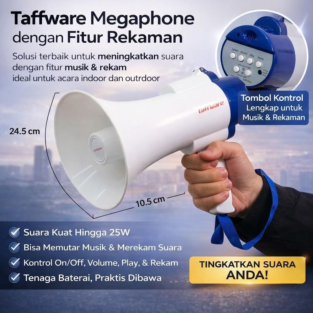 Toa Megaphone Taffware Pengeras Suara Mini | Bisa Rekam Suara, Speaker Portabel 10W, Sekolah, Event
