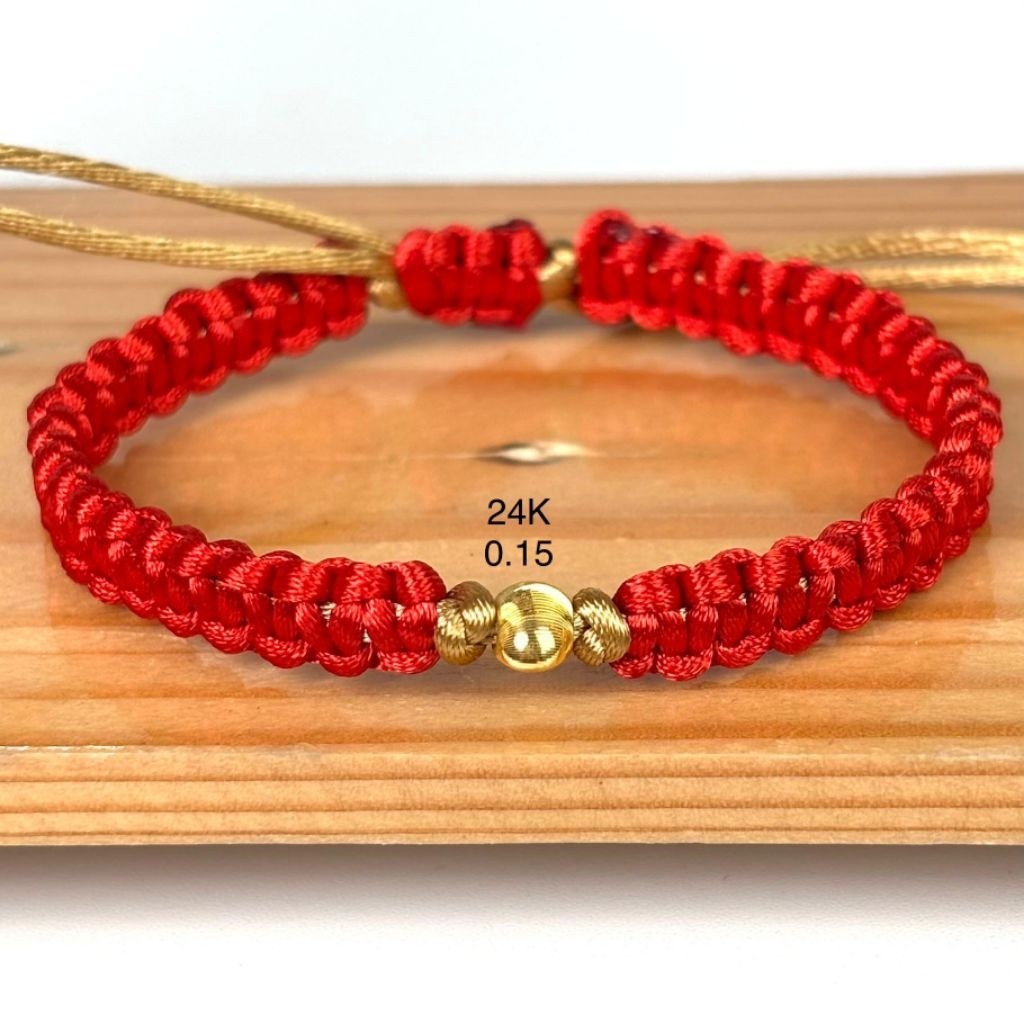 Gelang Tali Merah Emas 24K Murni 0.15gr | Asli Hongkong Adjustable