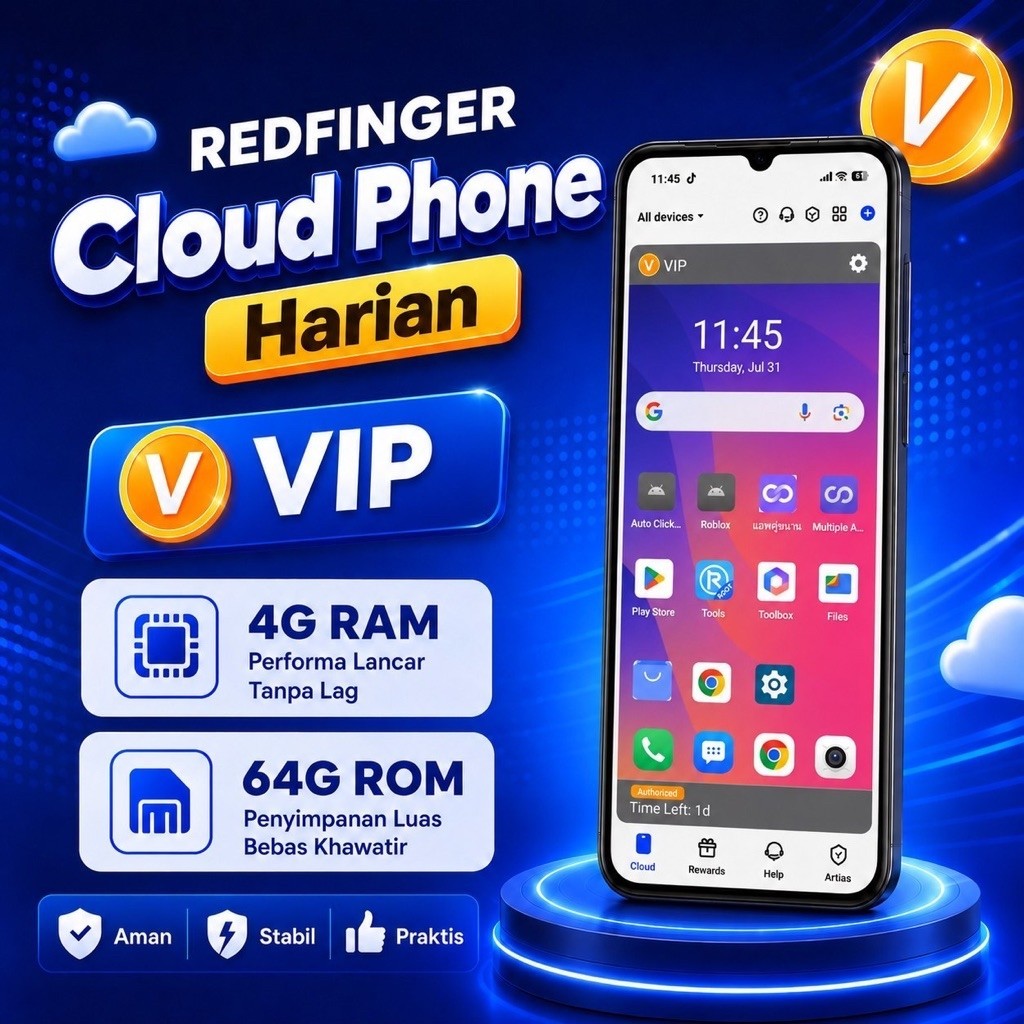 Redfinger RF Cloud Phone Harian Siap Pakai AFK 24/7