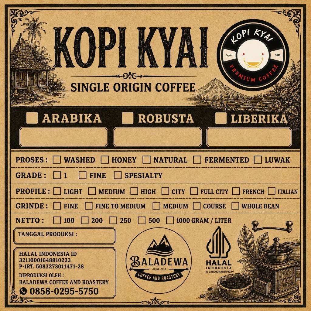 Kopi Kyai | Arabika Luwak Liar Pegunungan Malabar | Single Origin | Kopi Biji / Kopi Bubuk | 200 Gra