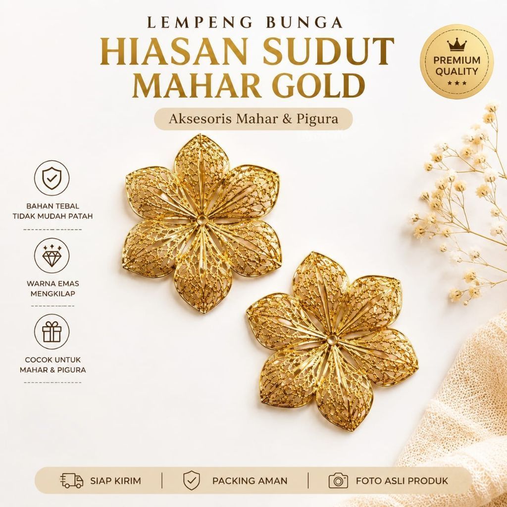 Lempeng bunga hiasan sudut mahar gold wedding