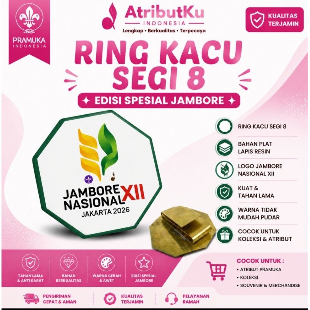 RING KACU SEGI 8 JAMBORE NASIONAL XII JAKARTA 2026 | Ring Kacu Pramuka Plat Lapis Resin | Woggle Pra