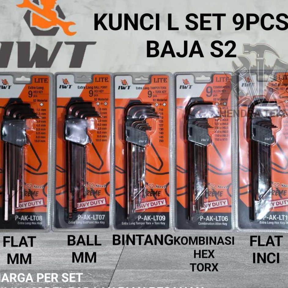 Kunci L Set Panjang S2 Kunci L Baja Extra Long Kunci L Segi 6 Bintang Murah Hex Torx Flat Ballpoint 