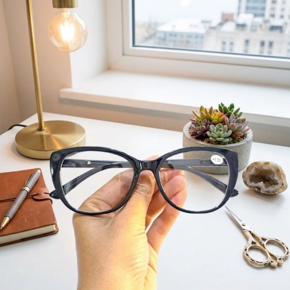 ELDORA / kacamata baca double baca dan jalan frame cat eye lensa tangkai pering +1.00 sd +3.00 JS203