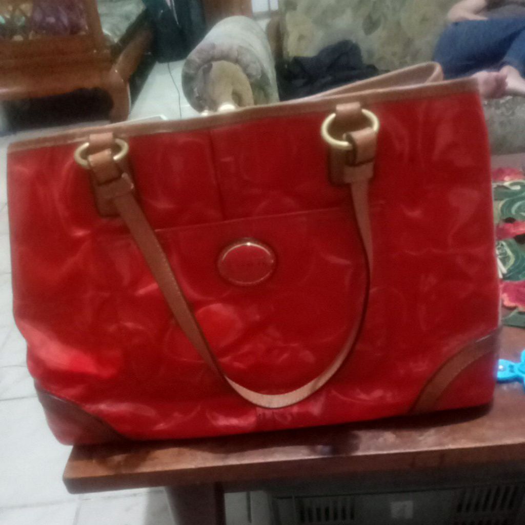 tas wanita merk coach papaya peyton orange patent