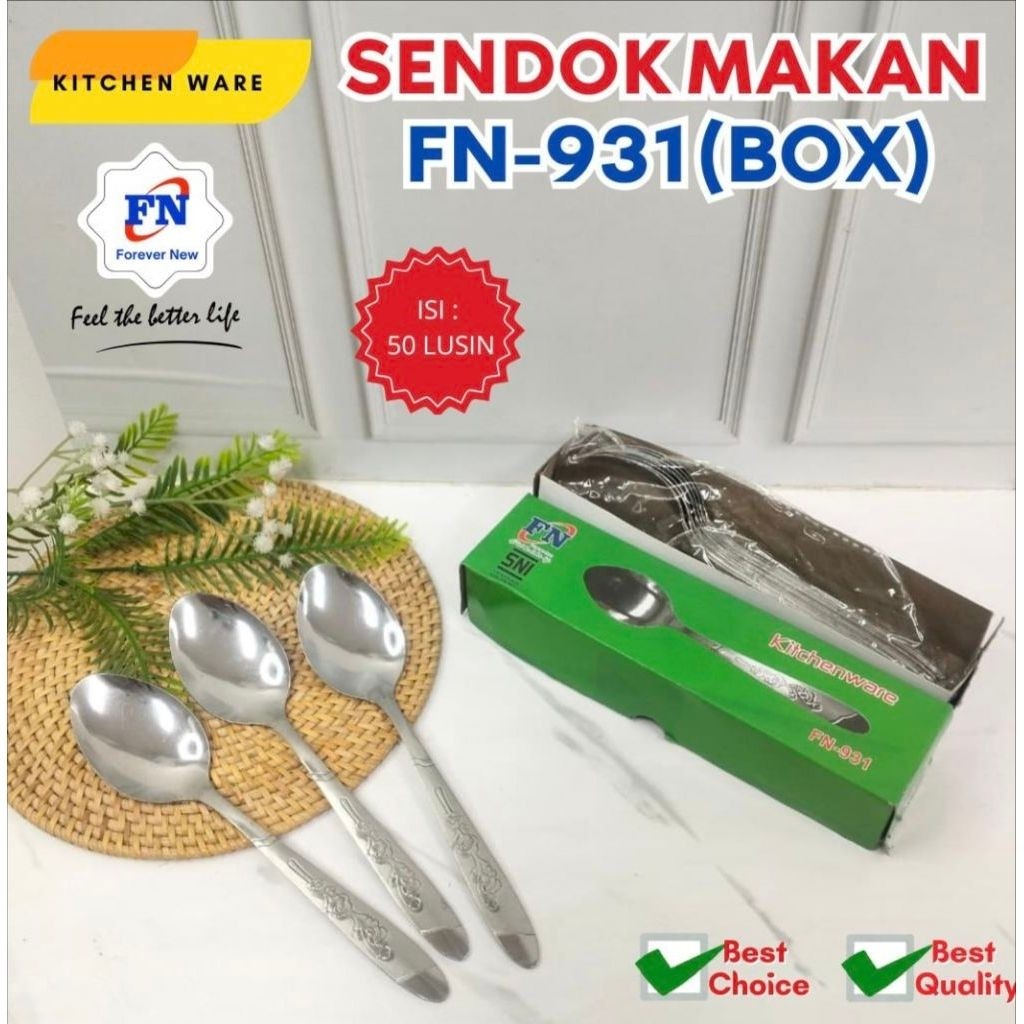 FN931(1lusin/12pcs)-SENDOK MAKAN STAINLESS STEL TEBAL FN-931SNI WADAH BOX