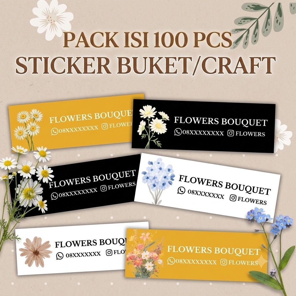 STICKER LABEL BUCKET BUNGA / 6x2cm / 100pcs / BAHAN BONTAX CHROMO