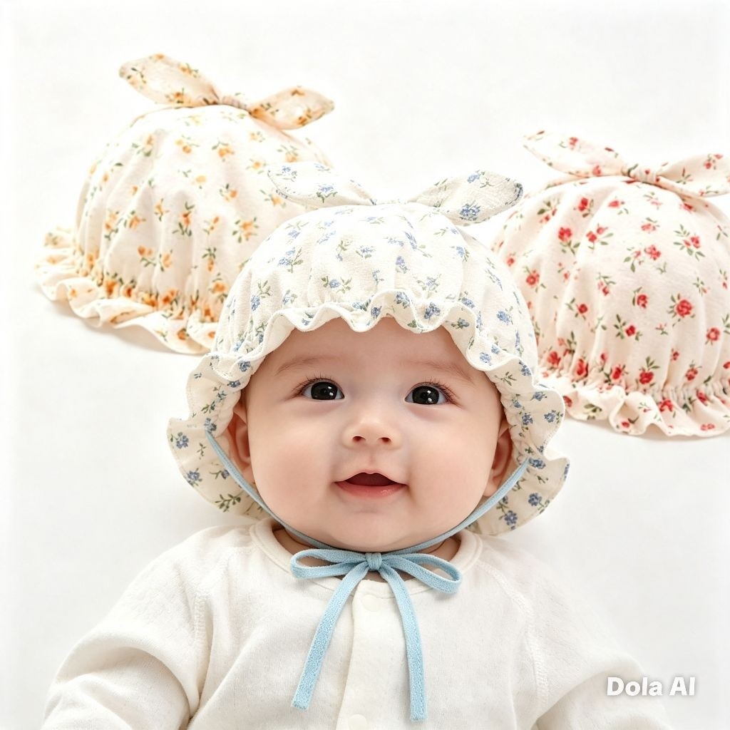 Topi Setengah Bonnet Bayi Ruffle Bunga Pelindung Kepala Anak Adem Imut Lucu Cantik