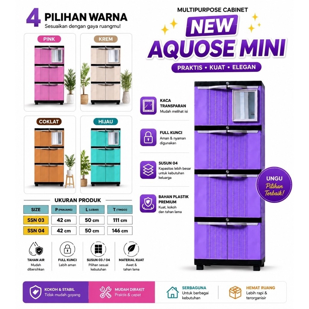 Lemari plastik,Lemari pakaian,modular plastik. Lemari kaca, Cabinet berkat rejeki NEW AQUOSE MINI su