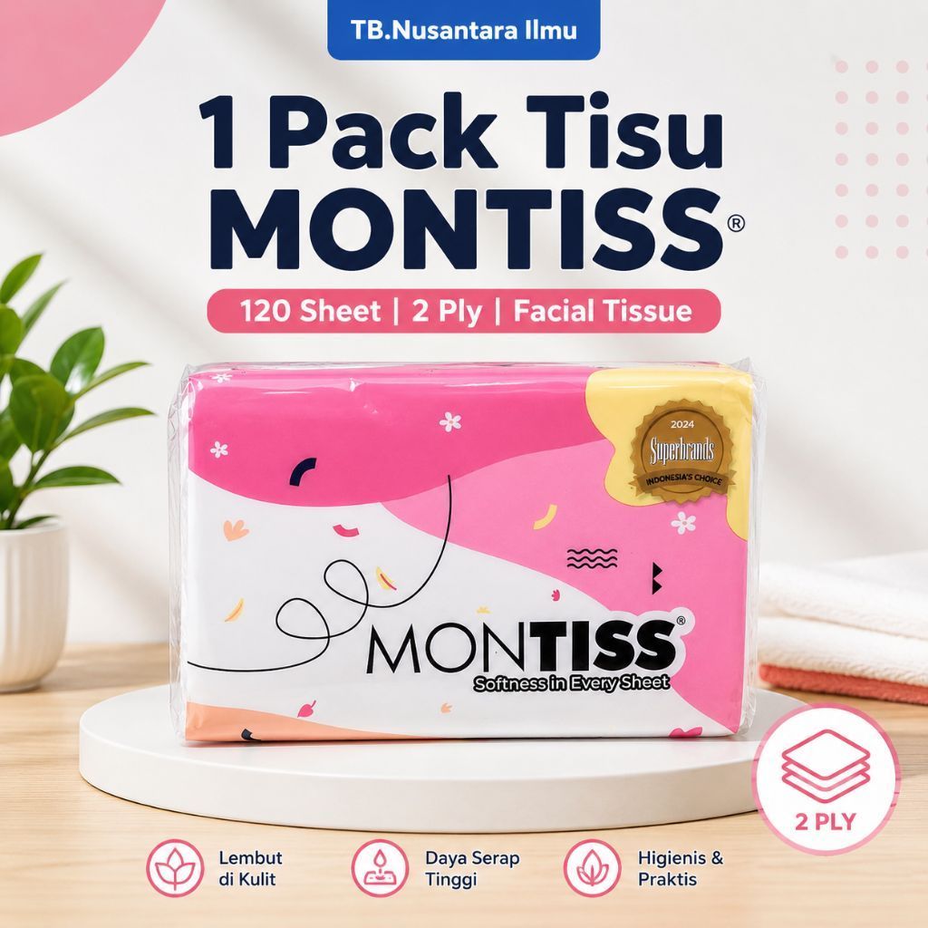 1 Pack Isi 120 Sheet Tisu Montiss Facial Tissue / Tisu Wajah Montiss Tissue 120 Sheet Montiss