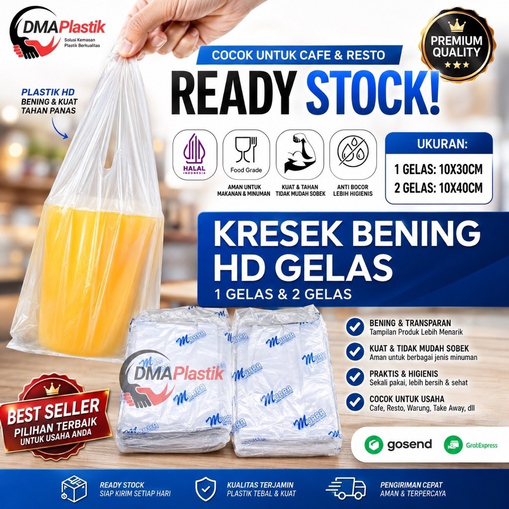 KANTONG PLASTIK GELAS BENING  | PLASTIK KRESEK HD CUP BENING TEBAL MUARA UKURAN 1 & 2 CUP | 10X30 10