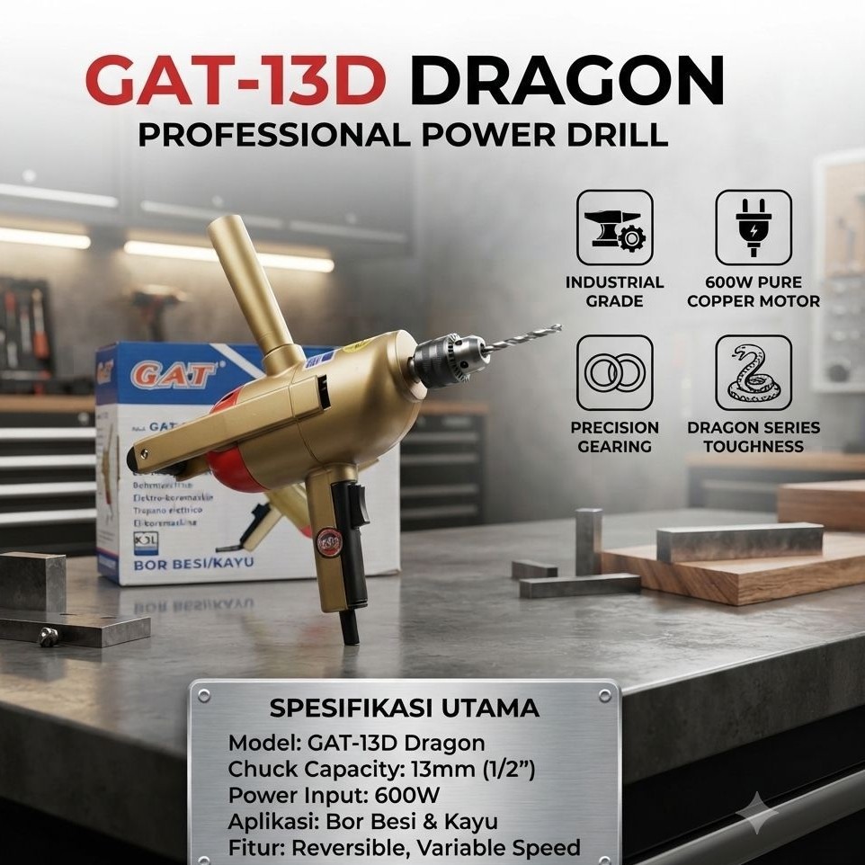 Mesin bor listrik GAT 13D 13MM / MESIN BOR DRAGON GAT murah berkualitas