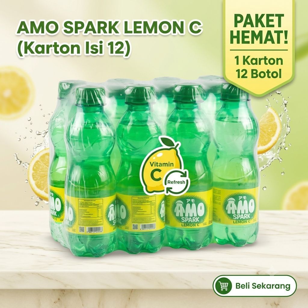 AMO Spark 200ml 1 Karton Isi 12 Botol Minuman Soda Buah Segar Varian Lemon C dan Strawberry