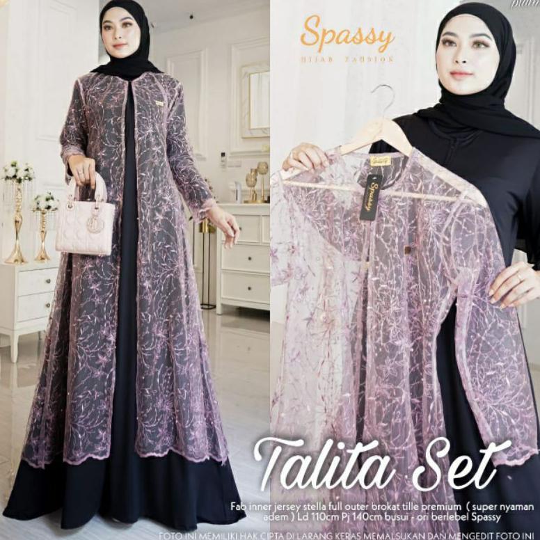 murah set talita gamis + outer tille no pasmina