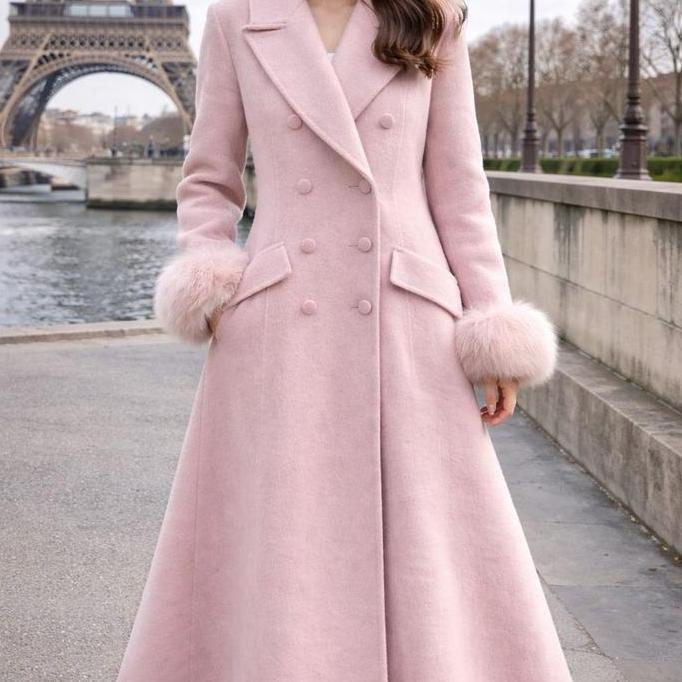 Coat Wool Bulu Domba Merino dengan Bulu Rubah di Tangan