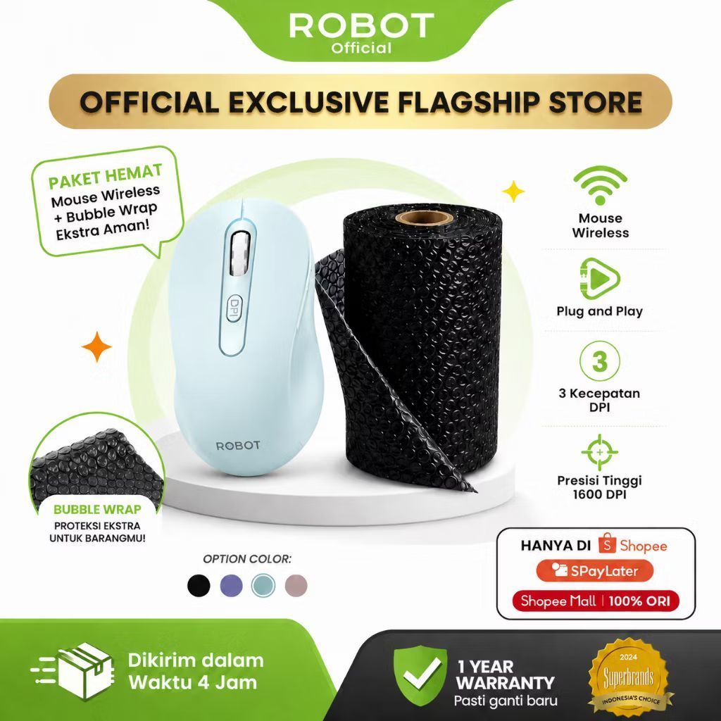 Mouse Wireless Robot M350 - Desain Ergonomis, Silent Click, Koneksi Stabil