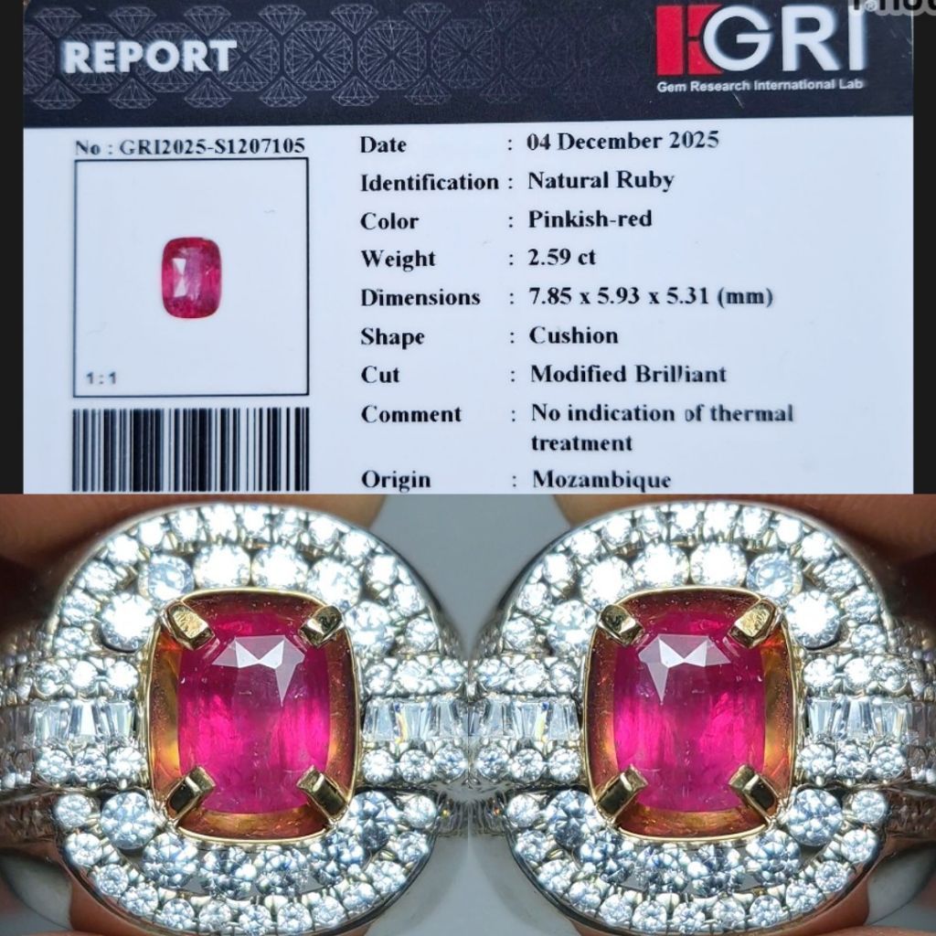 Natural Hot Red Ruby Mozambique NoHeated NTE NH 2.59 crt Notreatment Top Hq Ring Silver Perak Handma