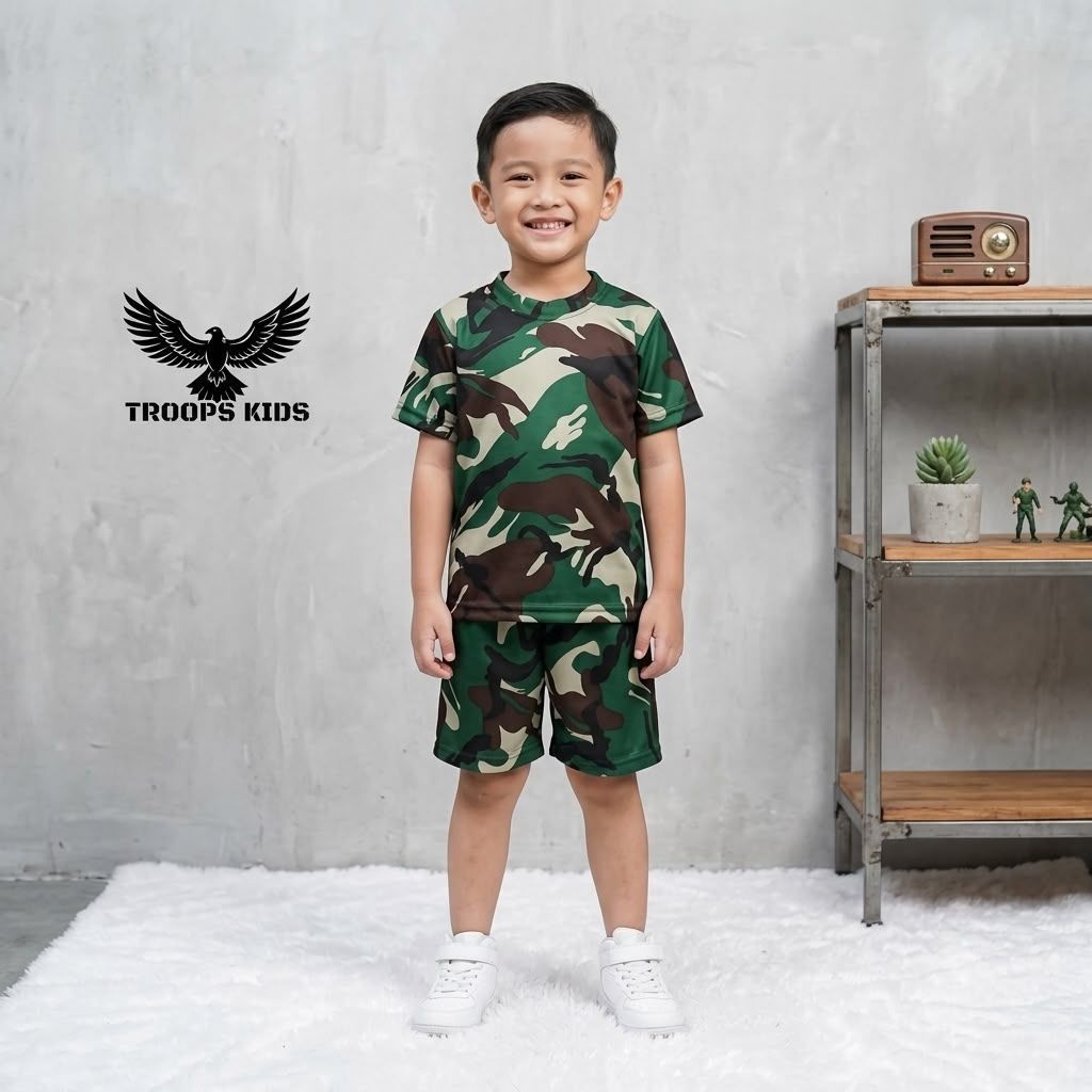 Setelan Baju Anak Laki Laki Loreng Tentara / Kaos Anak Cowok Army Malvinas

