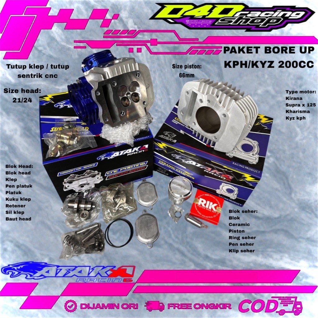 PAKET BORE UP 200 CC 4 KLEP ATAKA RACING KPH KYZ SUPRA X 125 KIRANA KHARISMA
