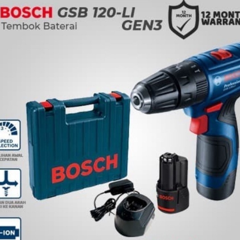 BOSCH BOR CAS 12V-LI + ACC , bor tembok batrey dan langsung dapet akcesories