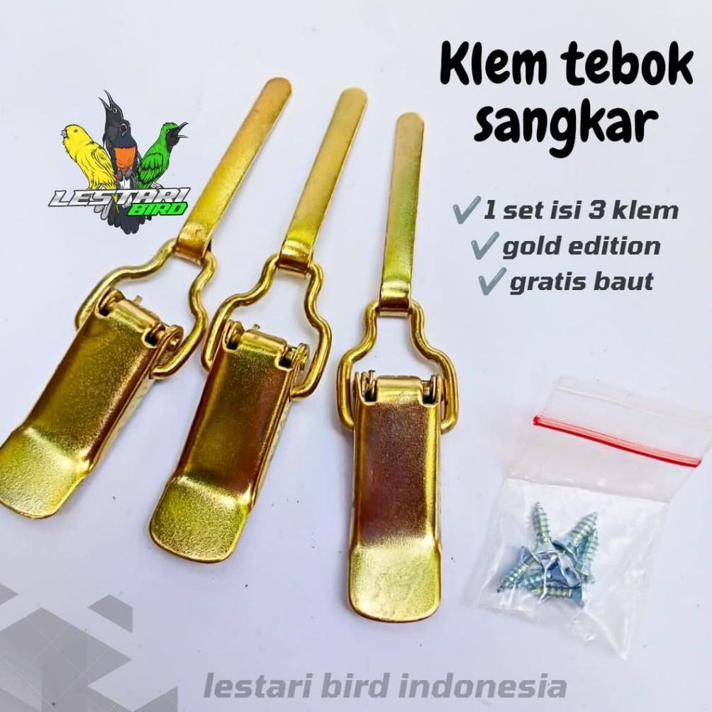 KLEM TEBOK SANGKAR  LOVEBIRD ,MURAI ,HELLOPET WARNA GOLD SET ISI 3 FREE BAUT