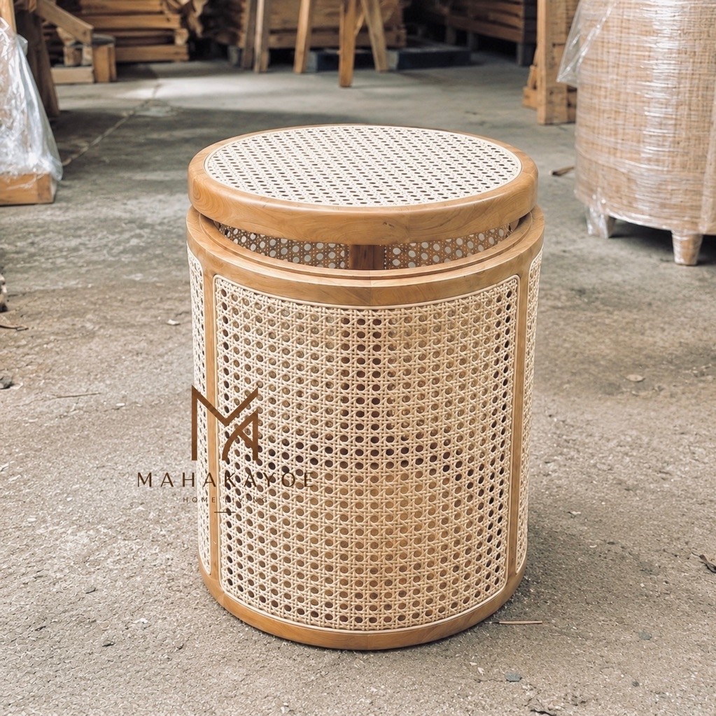 Keranjang Baju Jati Rotan | Laundry Basket Kayu Jati | Hamper Pakaian Premium | Handmade Jepara