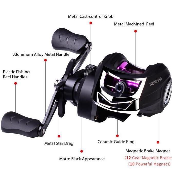Reel BC Murah Berkualitas import Proberos Left Reel Baitcasting Rasio 7 Katrol Pancing