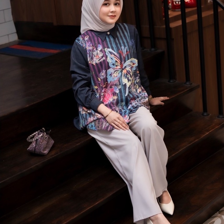 WADAH MUSLIM blouse printing kekinian lengan panjang