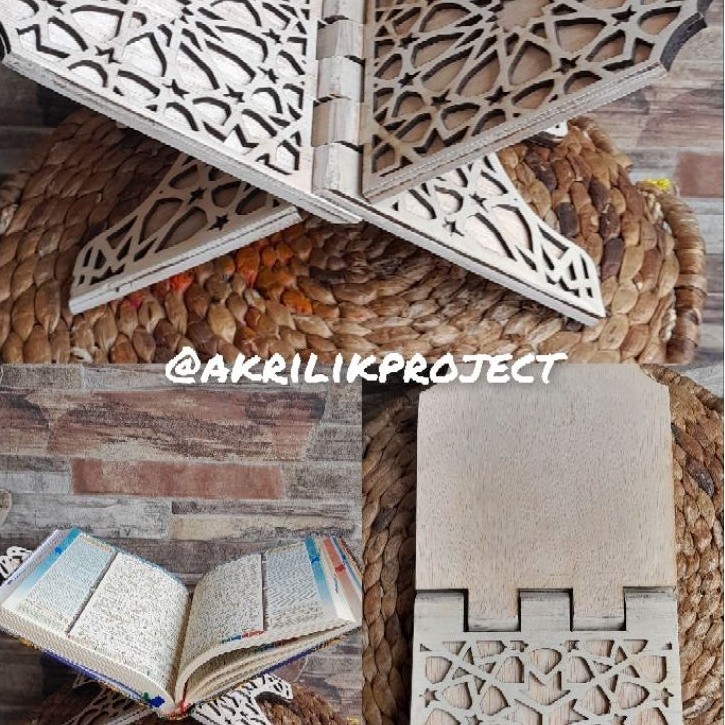 Rak Baca Al-Qur'an Kayu Motif Bisa custom desain Lipat Minimalis untuk Kitab Agama