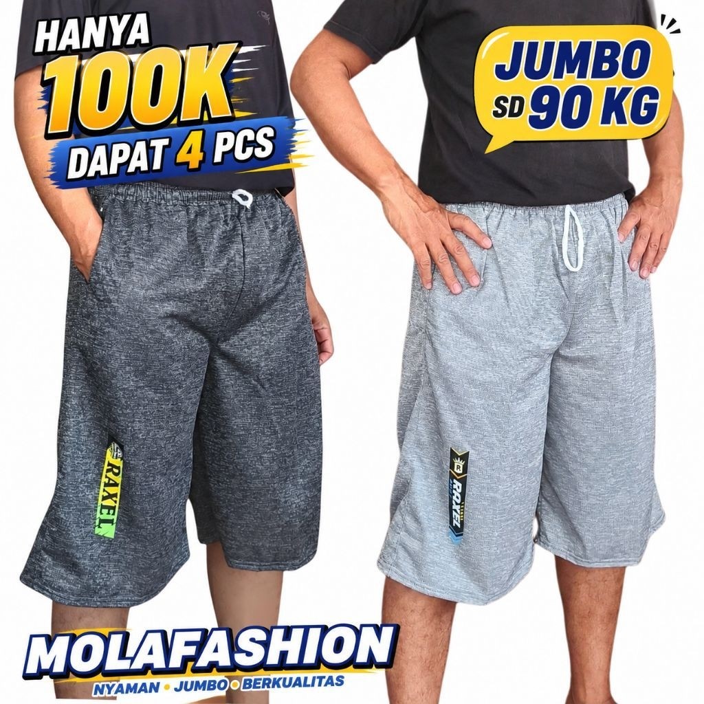(100 Ribu dapat 4 Pcs) Celana Pendek Kolor Pria Distro Jumbo 90 Kg Kilo Gram Bahan Fleece Terry Mura