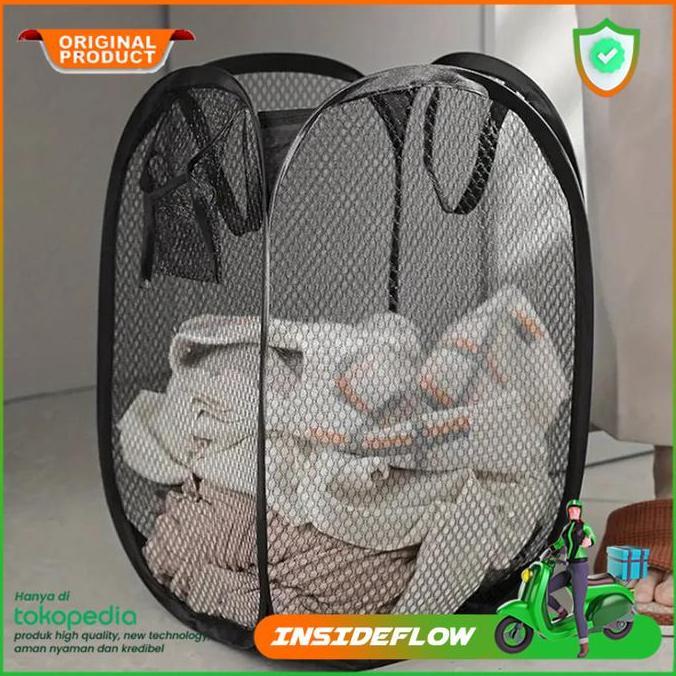 Bikarim.olshop - Laundry Bag Lipat Kantong Tempat Keranjang Baju Cucian Pakaian Kotor Bekas Jaring