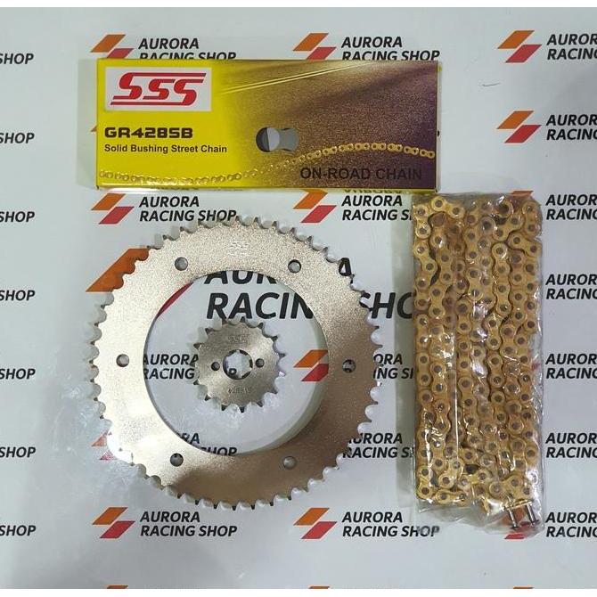 Gear Set SSS 428 CRF 150 L & Rantai SSS 428 SB Gold Orinal SSS