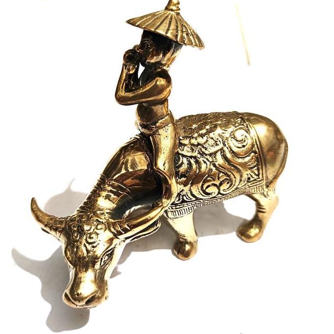 TERMURAH - cowherd brass statue shepherd buffalo gembala sapi kerbau kuningan
