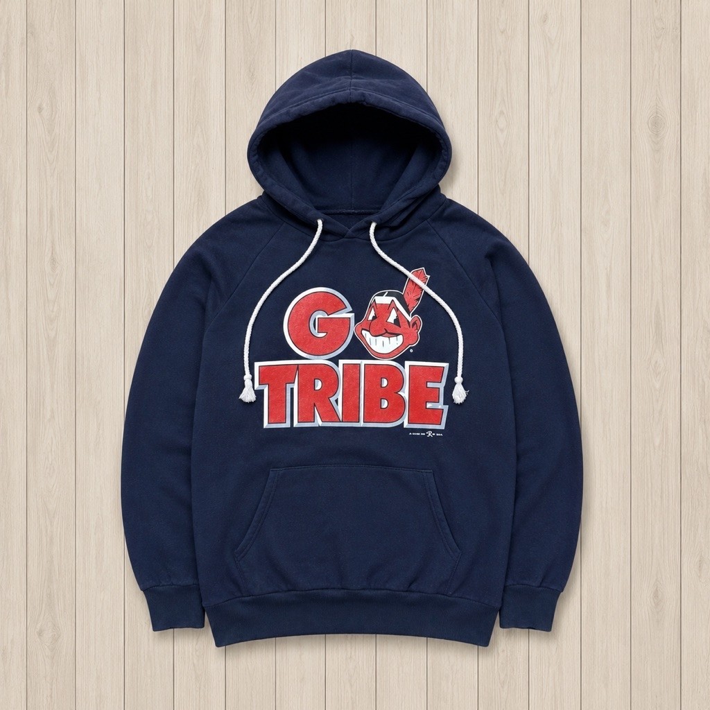 Mlb vintage Hoodie jacket Cleveland indians Navy Size : L Original