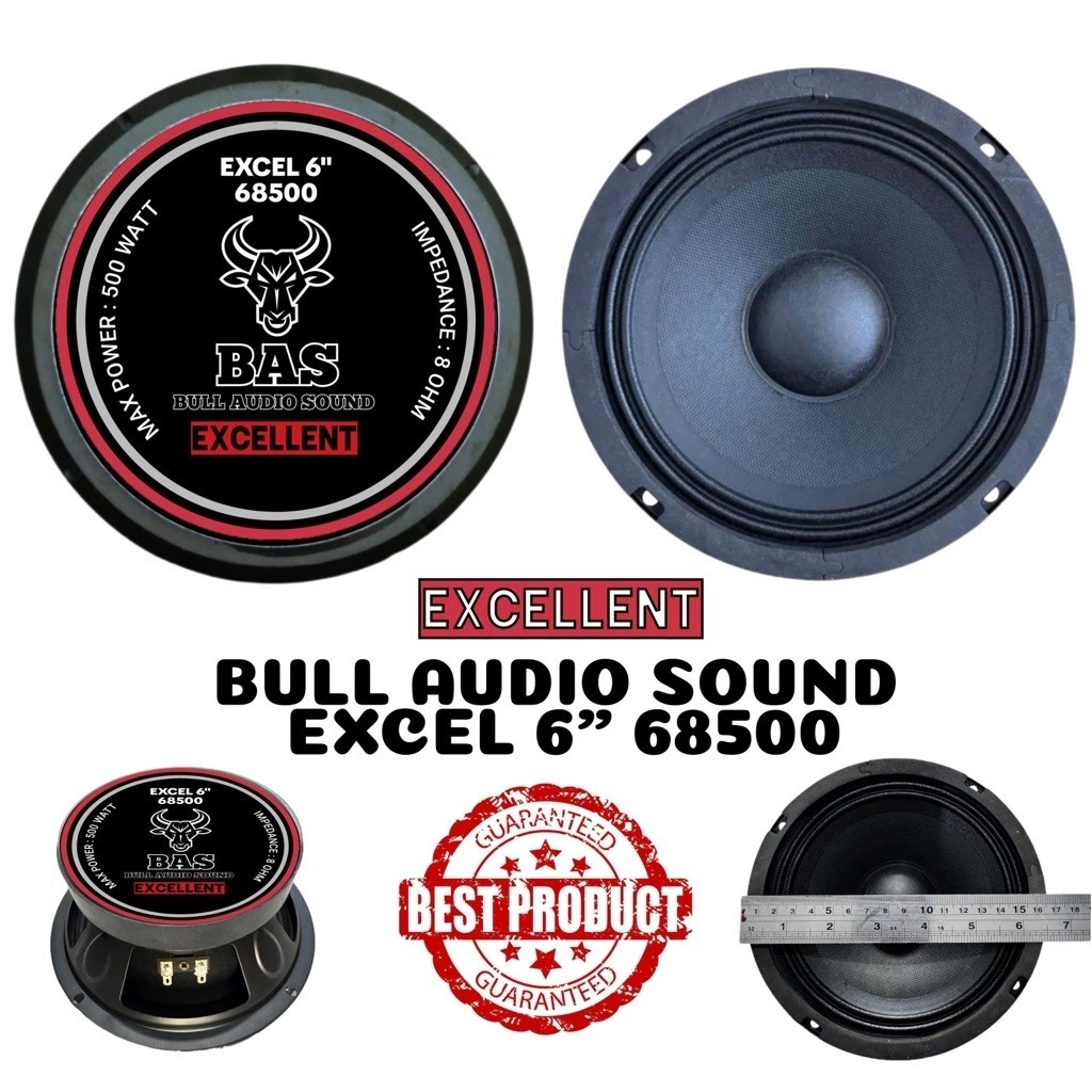 BAS EXCEL 6” 68500 excellent driver speaker 6 inch 500 watt 8 ohm bull audio sound komponen speaker 