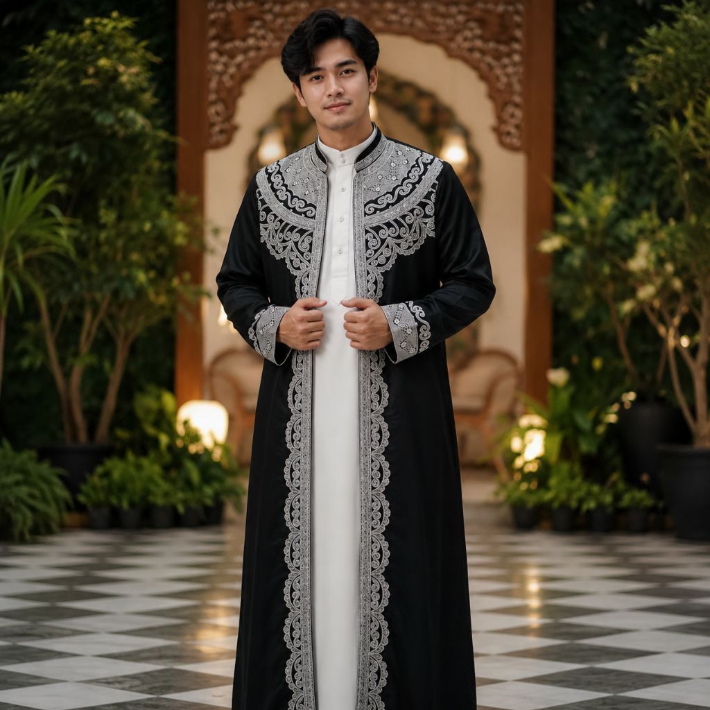 Jubah pria bordir corneli bahan katun adem outer luar gamis pria