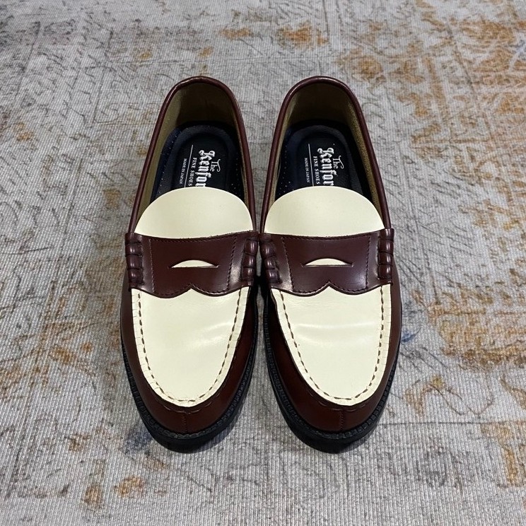 THE KENFORD FINE SHOES MENS COMBI LOAFERS - BROWN/WHITE (24CM)