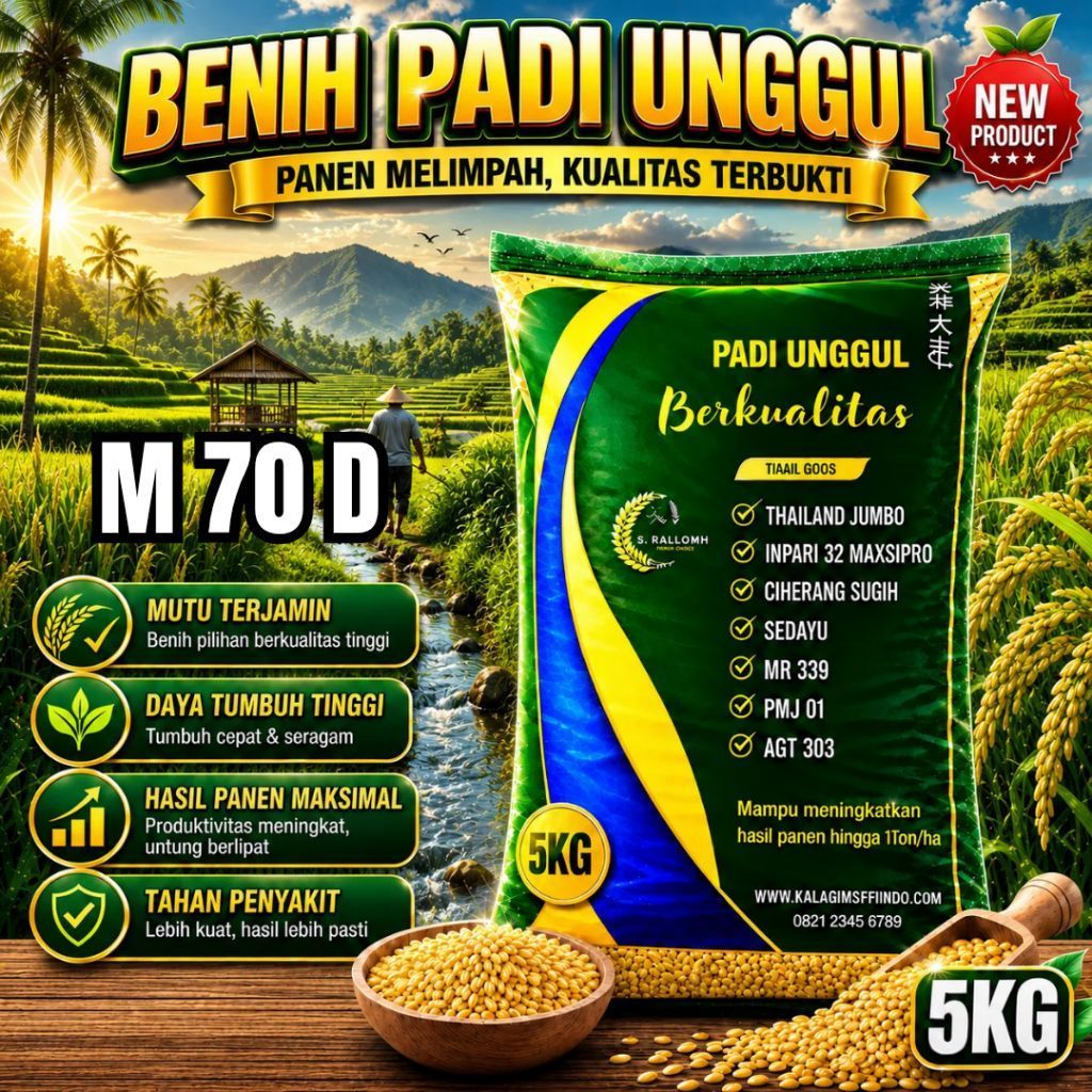 BENIH PADI UNGGUL M 70 D KEMASAN 5 KG BENIH PADI KUALITAS ORIGINAL