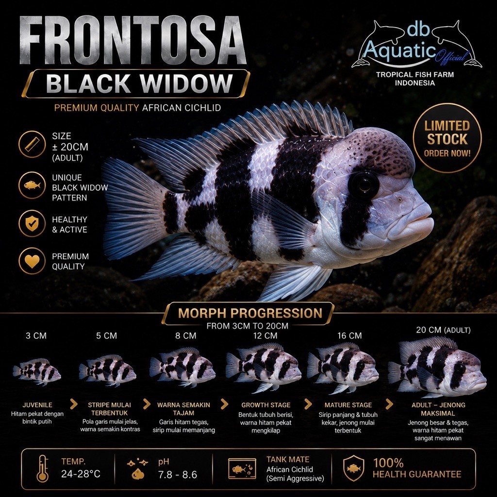 Frontosa Black Widow Kualitas Premium Ukuran 20CM Pola Unik Sehat & Aktif