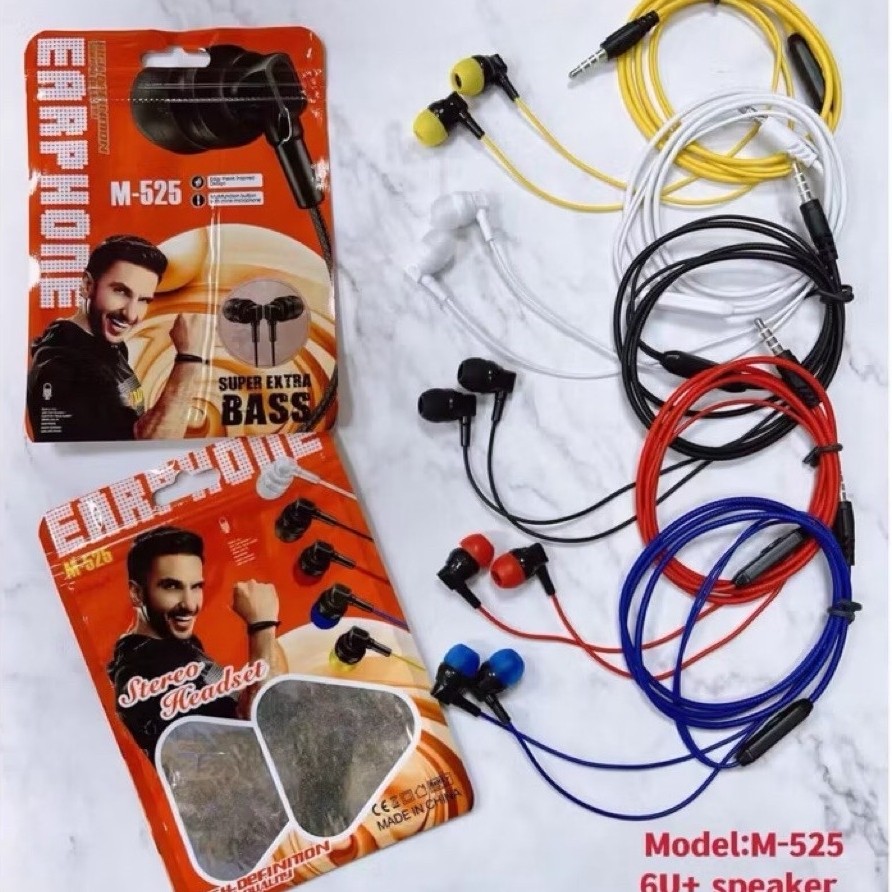 (GROSIRAN) Headset Handsfree Stereo + Mic Earphone M525 bisa telepon dan dengar musik