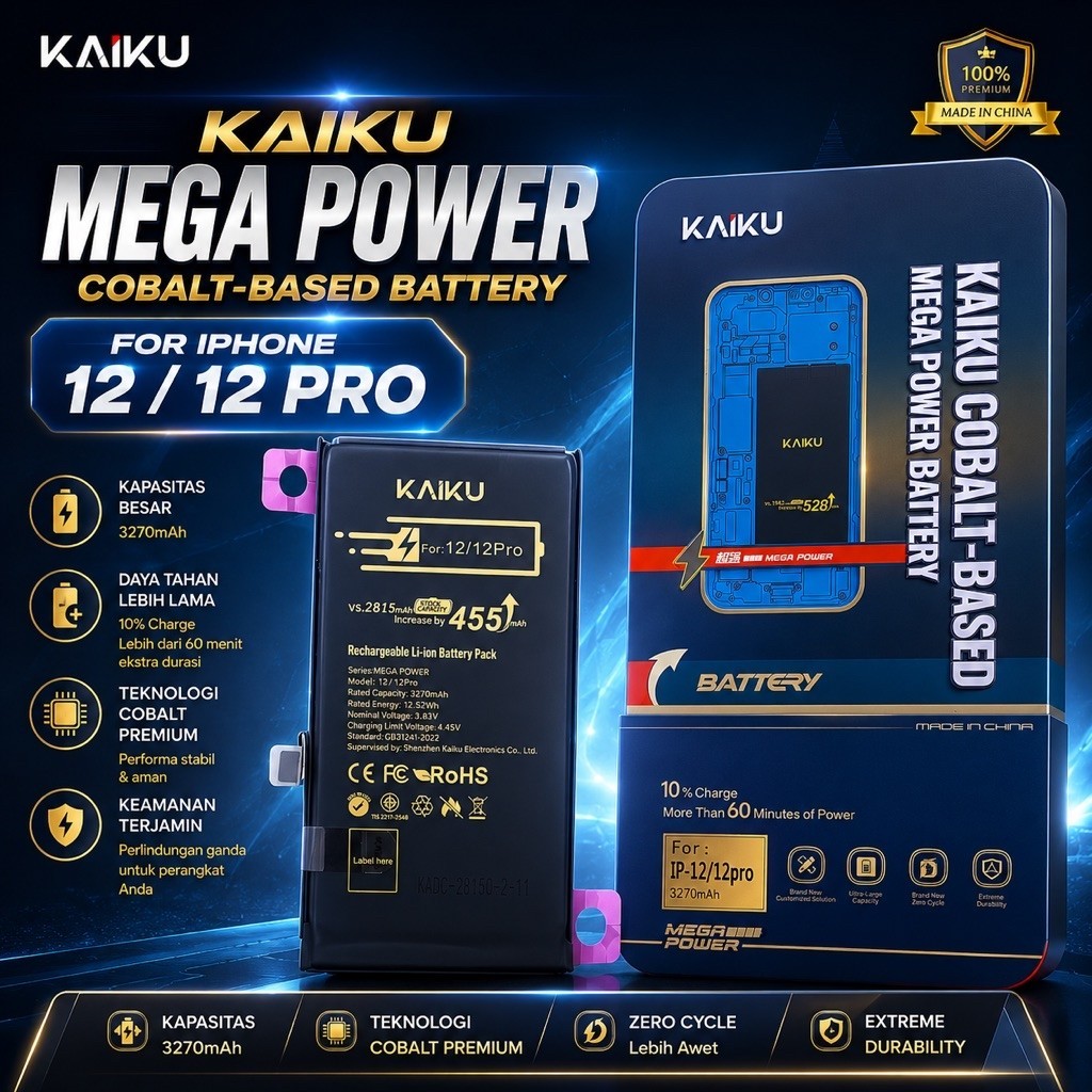 BATRE / BATERAI / BATTERY HANDPHONE IPHONE 12 / IPHONE 12 PRO MEGA POWER ORIGINAL KAIKU