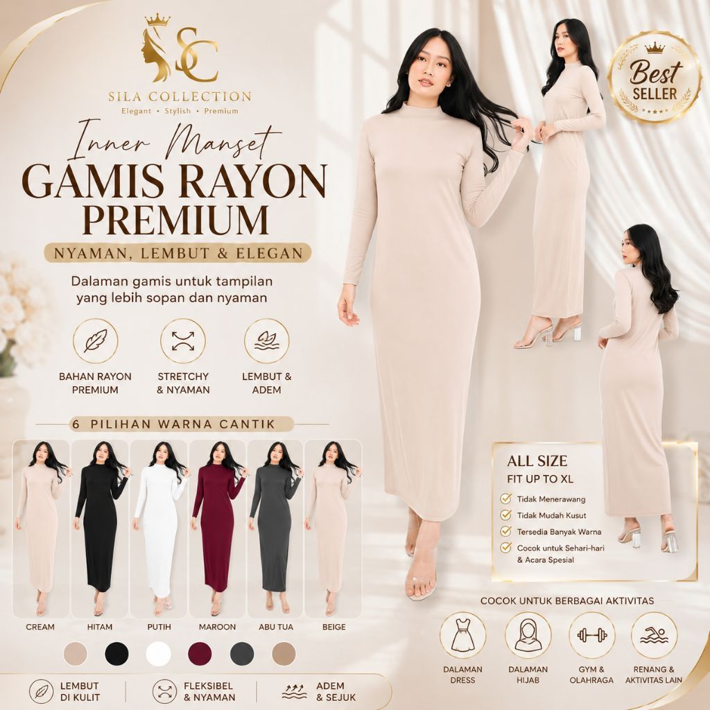 Baju Manset Gamis Rayon Premium | Inner Gamis Wanita | Gamis Rayon Turtleneck
