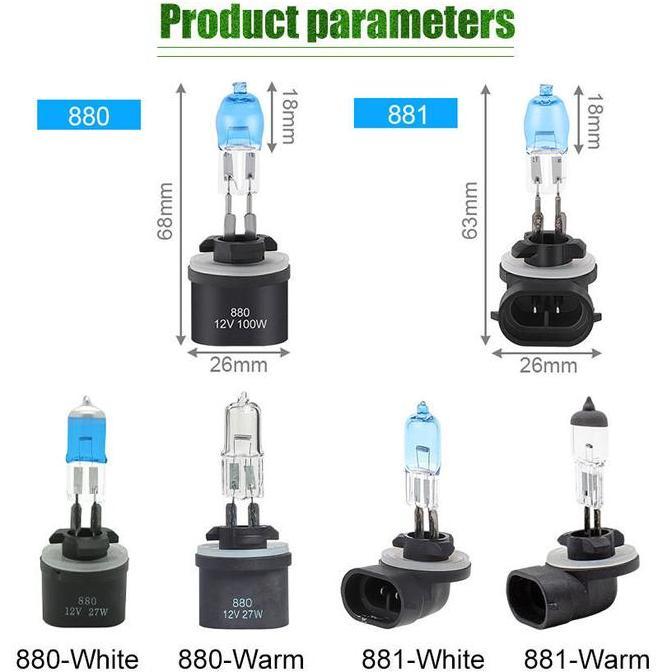 ZISIMAHE Bohlam Lampu Kabut Foglamp H27 / 881 880 MOBIL 12V 27W  Bohlam lampu Halogen Bohlam Foglamp