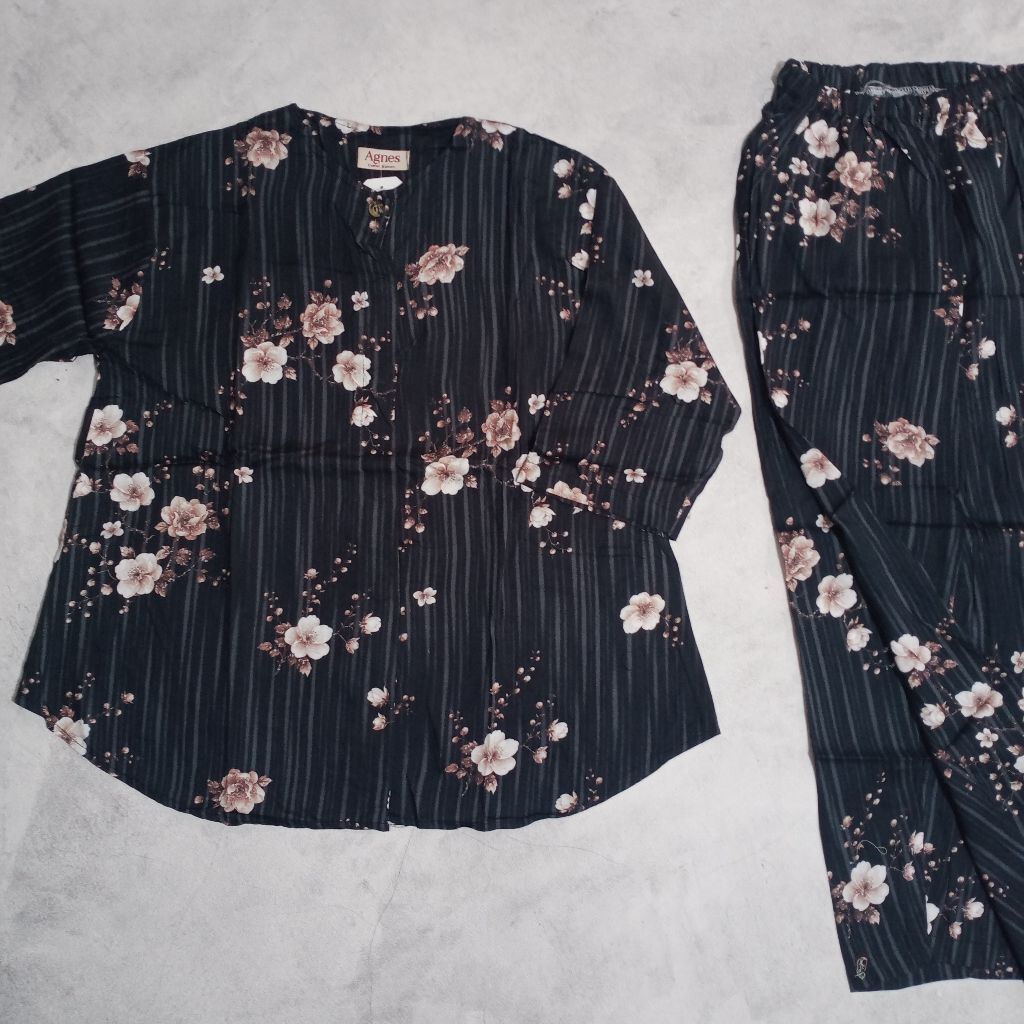 Setelan rayon STANDAR & JUMBO AGNES CP, CPL3/4 | baju tidur rayon adem motif/setelan rayon lengan