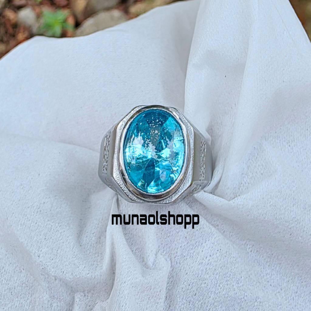 Cincin Batu Kecubung Biru Laut Top Color